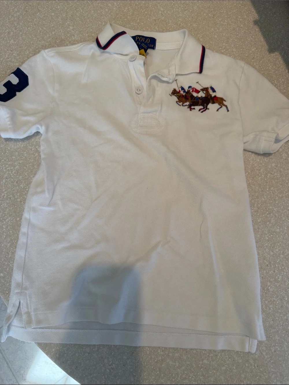 Ralph Lauren White Polo with Multicolor Equestrian Embroidery - Kids
